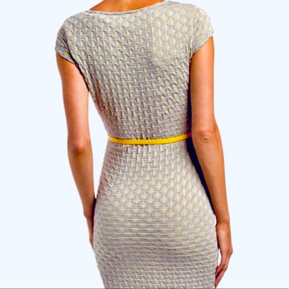 ✨NWT✨🏷Sharagano: Gray/Yellow Belted Cap-Sleeve Sheath Dress - Picture 11 of 11